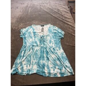 Lane Bryant Plus Size Top 14/16 Blue Tie Dye Illusion‎ Collection Babydoll